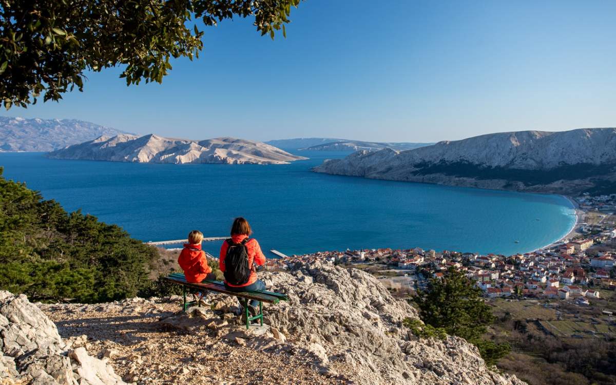 View of Baška and the island of Prvić